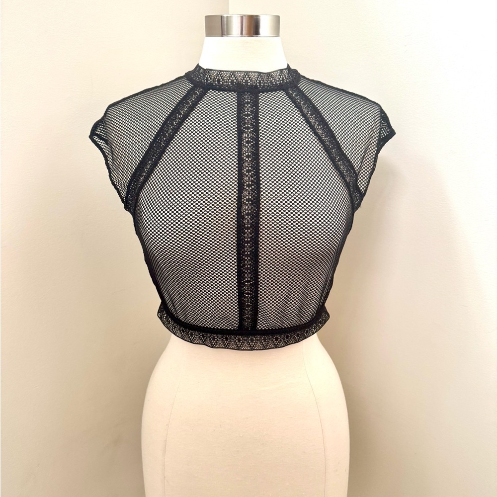 DONATED Victoria's Secret Black Net stretch Embellished Cap Sleeve Top